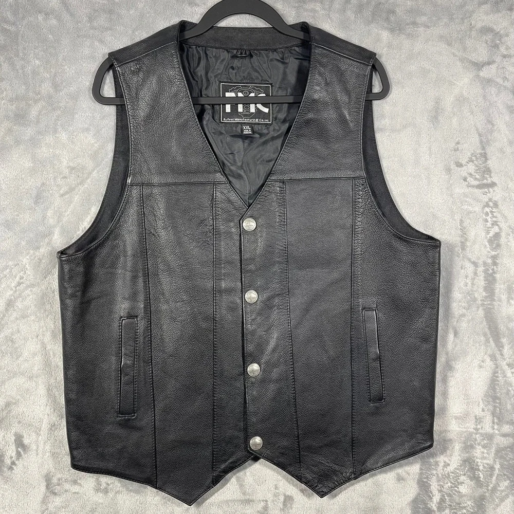 FMC by First Manufacturing Co Inc Mens Black Leather Vest Motorcycle Biker XXL‎
